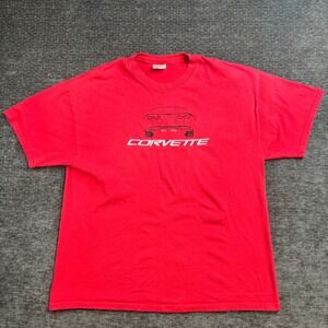 Corvette Red Graphic T-Shirt Mens XL Embroidered Chevy Sports Car Hanes Beefy